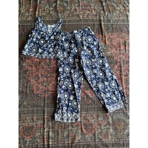 C&C California Womens Navy Blue 100% Linen Sun Starfish 2 Piece Set Large